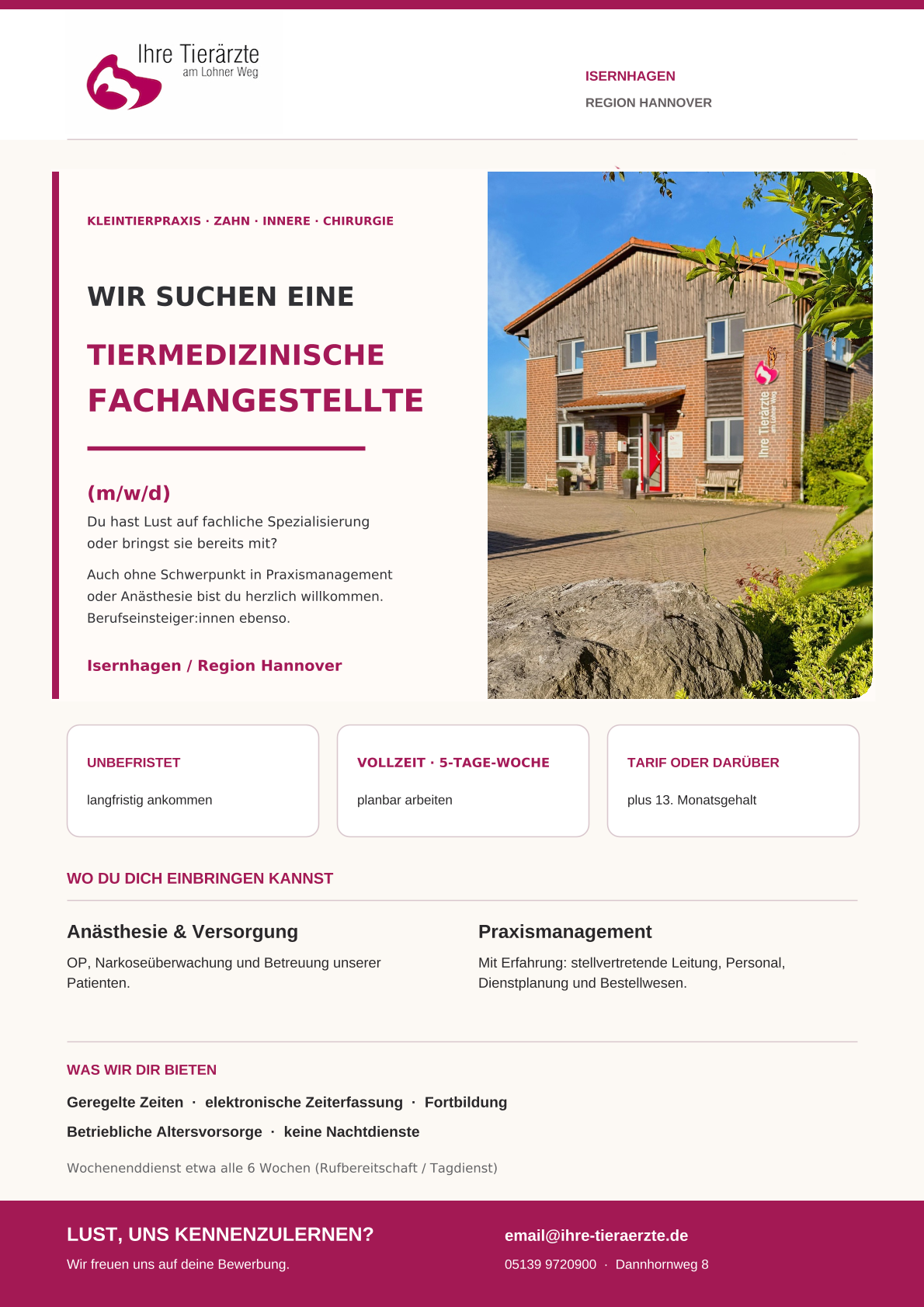 Stellenanzeige Tierärzte am Lohner Weg TFA
